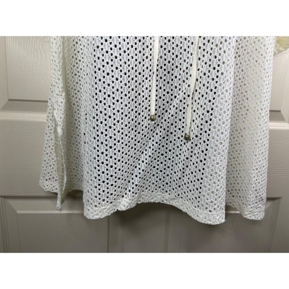 Catherines Top Women Plus Size 1X 18/20W Short Sleeve Ivory Knit Lacey Top Sheer - Picture 4 of 9